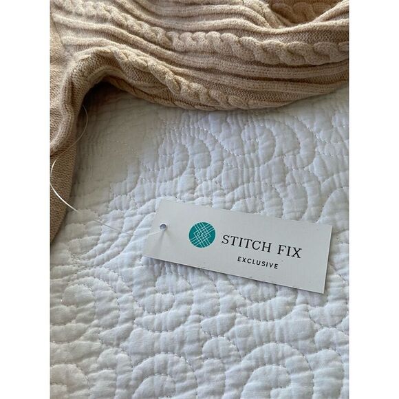 FATE Women's 1XL Khaki Cable Knit V-Neck Chunky Sweater Long Sleeve Pullover - Picture 5 of 11